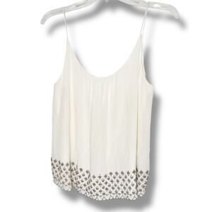 Tangerine NYC Silk Ivory Cream Camisole Top with Metallic Beading Women’s S/M
